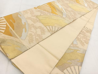 平和屋着物◎六通柄袋帯 扇面松文 金銀糸 正絹 逸品 BAAW8882yc