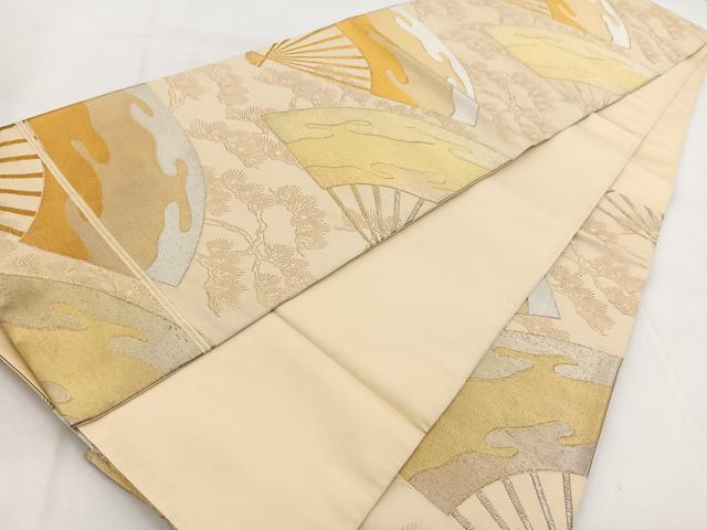 平和屋着物◎六通柄袋帯 扇面松文 金銀糸 正絹 逸品 BAAW8882yc