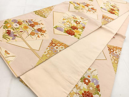 平和屋着物◎六通柄袋帯 唐織 色紙重ね花文 金銀糸 正絹 逸品 BAAW8883yc