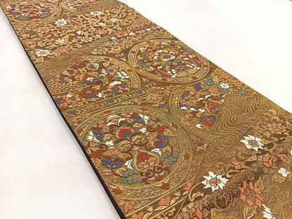 平和屋着物◎六通柄袋帯　唐織　切嵌更紗花鳥文　金糸　引箔　正絹　逸品　BAAW8884yc