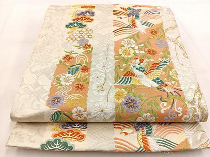 平和屋着物◎六通柄袋帯 唐織 鳳凰吉祥花文 金銀糸 正絹 逸品 BAAW8888yc
