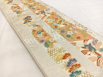 平和屋着物◎六通柄袋帯 唐織 鳳凰吉祥花文 金銀糸 正絹 逸品 BAAW8888yc