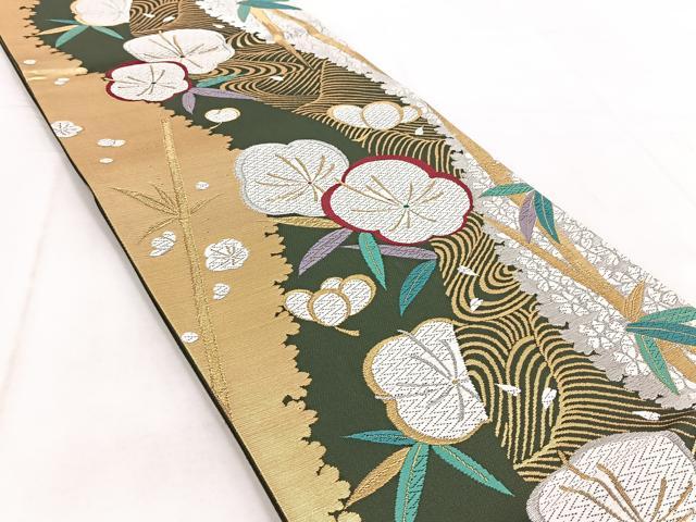 平和屋着物◎六通柄袋帯 唐織 流水竹梅文 金銀糸 正絹 逸品 BAAW8889yc