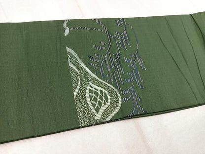 平和屋着物◎アンティーク 大正ロマン 九寸名古屋帯 風景花鳥文 正絹 逸品 BAAW8892yc