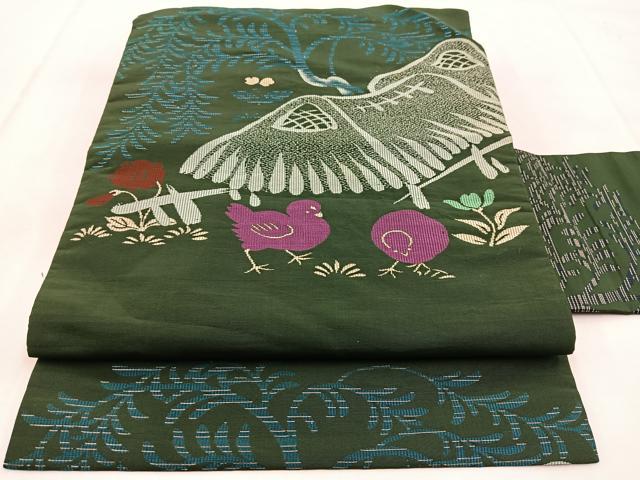 平和屋着物◎アンティーク 大正ロマン 九寸名古屋帯 風景花鳥文 正絹 逸品 BAAW8892yc