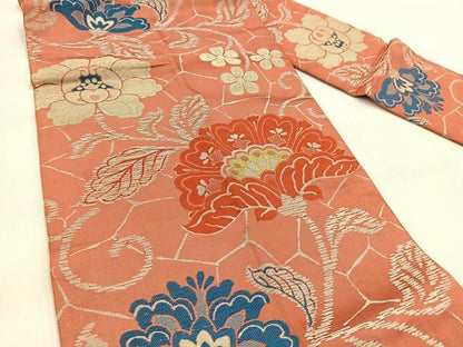 平和屋着物◎アンティーク 大正ロマン 九寸名古屋帯 更紗花文 正絹 逸品 BAAW8893yc