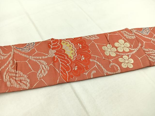 平和屋着物◎アンティーク 大正ロマン 九寸名古屋帯 更紗花文 正絹 逸品 BAAW8893yc