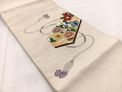 平和屋着物◎八寸名古屋帯 作家物 綴れ 文箱花文 金銀糸 正絹 逸品 BAAW8899yc