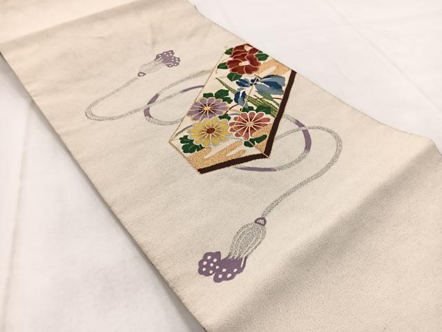 平和屋着物◎八寸名古屋帯 作家物 綴れ 文箱花文 金銀糸 正絹 逸品 BAAW8899yc