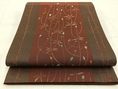 平和屋着物◎六通柄袋帯 草花間道 金糸 正絹 逸品 BAAW8929yc