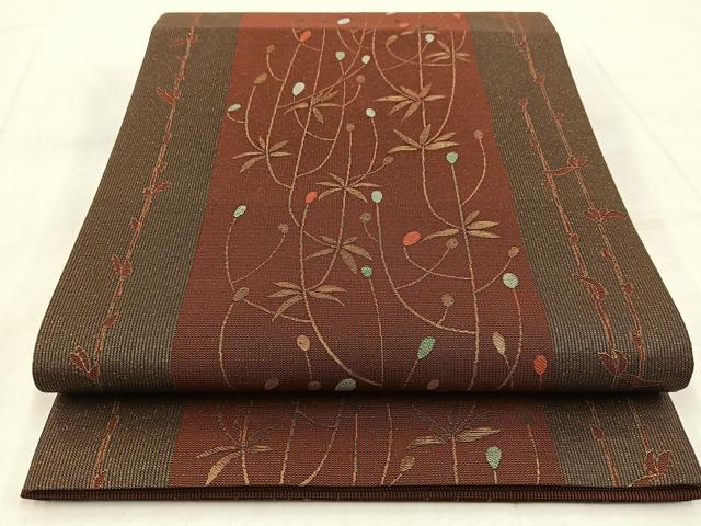 平和屋着物◎六通柄袋帯 草花間道 金糸 正絹 逸品 BAAW8929yc