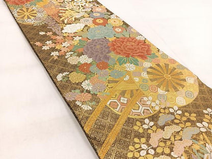 平和屋着物●唐織・西陣の老舗・名門・藤原織物　佐賀錦　六通柄袋帯　花車文　金銀糸　正絹　逸品　BAAW8930yc