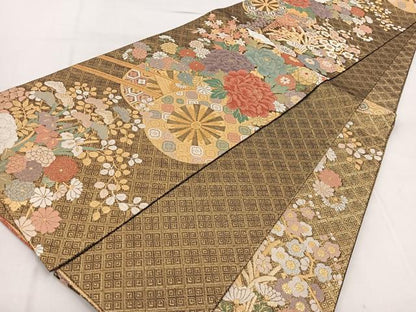 平和屋着物●唐織・西陣の老舗・名門・藤原織物　佐賀錦　六通柄袋帯　花車文　金銀糸　正絹　逸品　BAAW8930yc