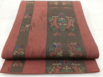 平和屋着物◎六通柄袋帯　ふくれ織　宝相華　金糸　正絹　逸品　BAAW8936yc