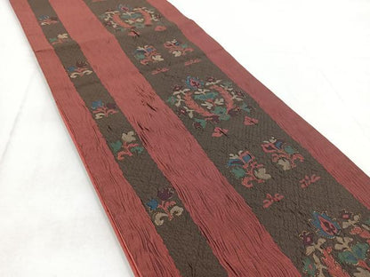 平和屋着物◎六通柄袋帯　ふくれ織　宝相華　金糸　正絹　逸品　BAAW8936yc