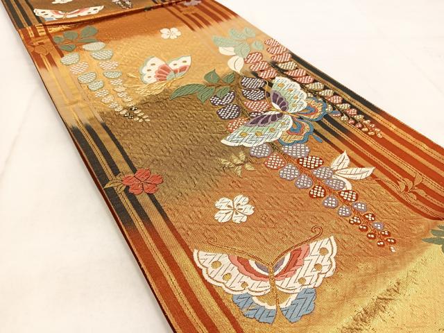 平和屋着物◎六通柄袋帯 唐織 花蝶文 金銀糸 正絹 逸品 BAAW8938yc