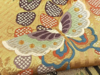 平和屋着物◎六通柄袋帯 唐織 花蝶文 金銀糸 正絹 逸品 BAAW8938yc