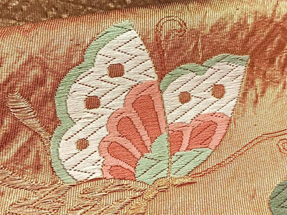 平和屋着物◎六通柄袋帯 唐織 花蝶文 金銀糸 正絹 逸品 BAAW8938yc