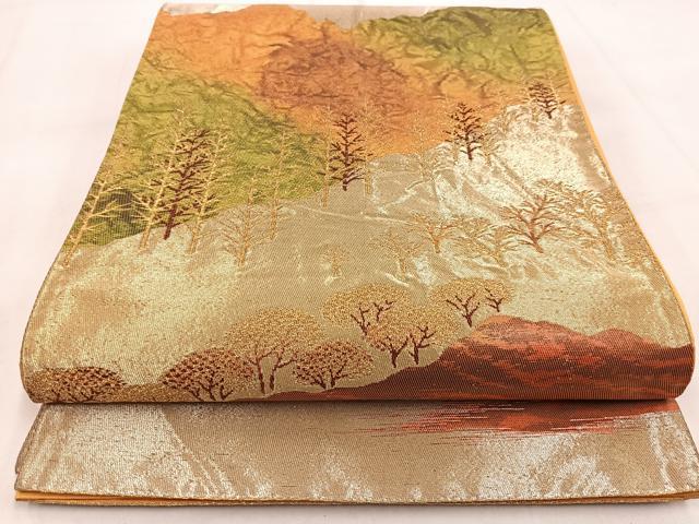 平和屋着物◎六通柄袋帯 遠山風景文 金糸 引箔 正絹 逸品 BAAW8941yc