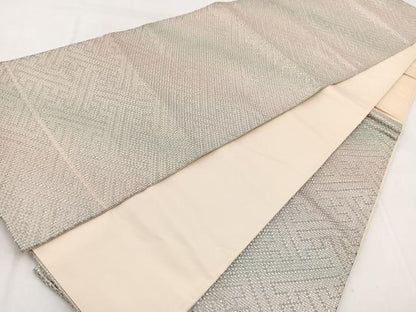 平和屋着物◎六通柄袋帯 紗綾形文 銀糸 正絹 逸品 BAAW8943yc