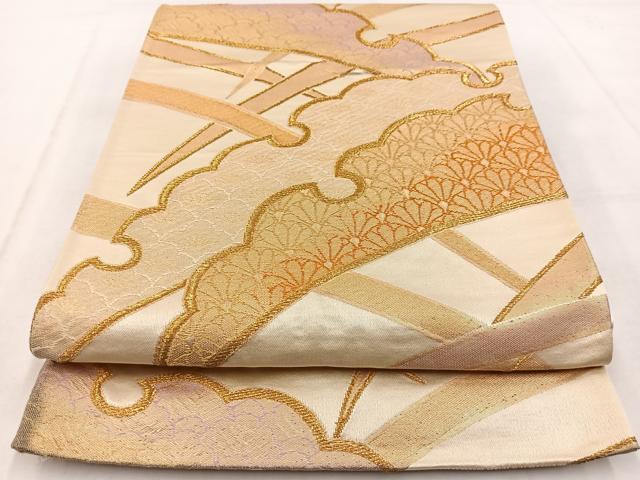 平和屋着物◎六通柄袋帯 雪芝花文 金銀糸 正絹 逸品