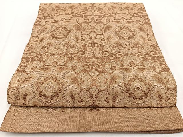 平和屋着物◎両面 全通柄袋帯 更紗花文 金糸 正絹 逸品 BAAW8948yc