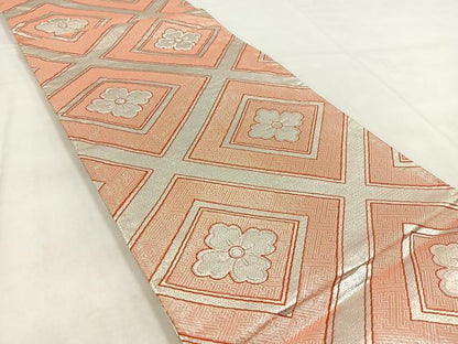 平和屋着物◎両面 全通柄袋帯 華菱文 銀糸 正絹 逸品 BAAW8949yc