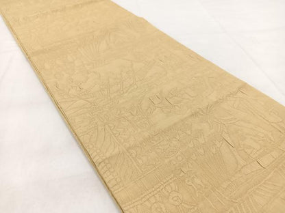 平和屋着物◎全通柄袋帯 ふくれ織 エジプト壁画文様 蜂蜜色 正絹 逸品 BAAW8950yc