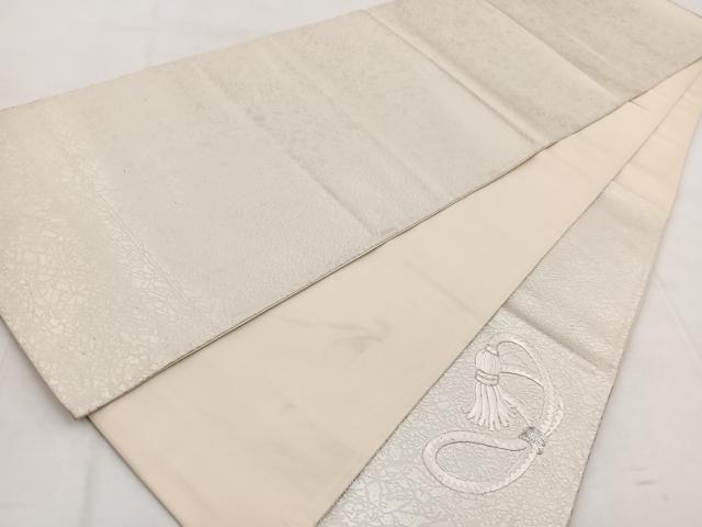 平和屋着物◎太鼓柄袋帯 総刺繍 銀駒刺繍 片輪車花文 正絹 逸品 BAAW8951yc