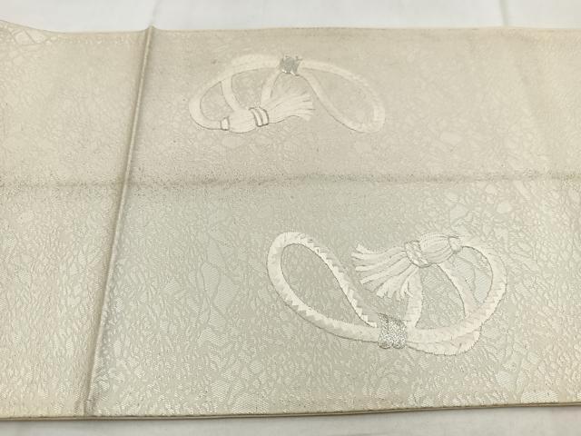 平和屋着物◎太鼓柄袋帯 総刺繍 銀駒刺繍 片輪車花文 正絹 逸品 BAAW8951yc