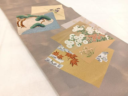 平和屋着物◎太鼓柄袋帯 唐織 色紙重ね風景文 金銀糸 引箔 正絹 逸品 BAAW8952yc