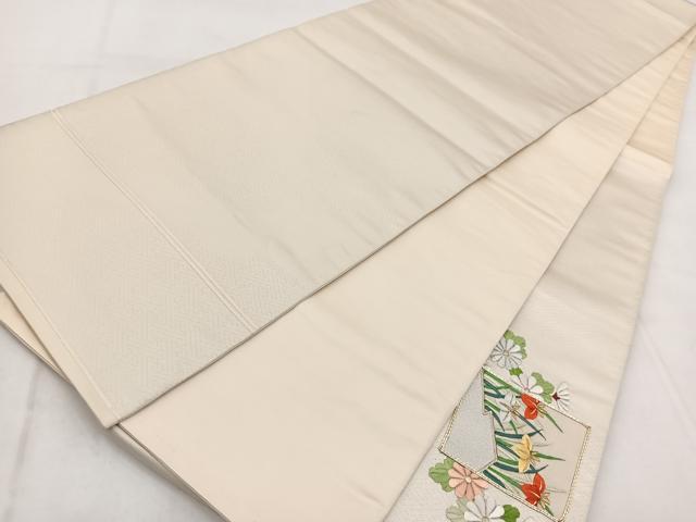 平和屋着物◎太鼓柄袋帯 総刺繍 駒刺繍 色紙花文 金銀糸
