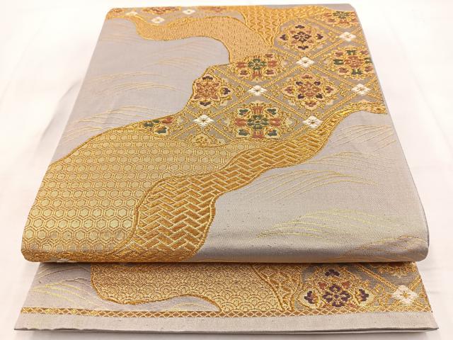 平和屋着物◎六通柄袋帯　道長正倉院花文　金糸　正絹　逸品　BAAW8956yc