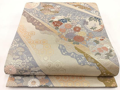 平和屋着物◎六通柄袋帯　唐織　斜取正倉院紋　金銀糸　鈴乃屋扱い　正絹　逸品　BAAW8961yc