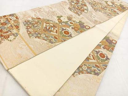 平和屋着物◎六通柄袋帯 唐織 有職能装典雅文 金糸 正絹 逸品 BAAW8963yc