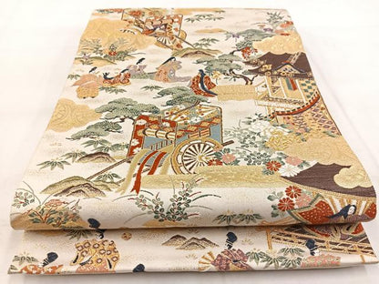 平和屋着物◎六通柄袋帯 唐織 雅遊清薫雲取文 金糸 正絹 逸品 BAAW8965yc