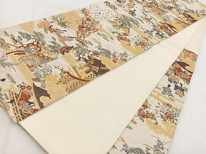 平和屋着物◎六通柄袋帯 唐織 雅遊清薫雲取文 金糸 正絹 逸品 BAAW8965yc
