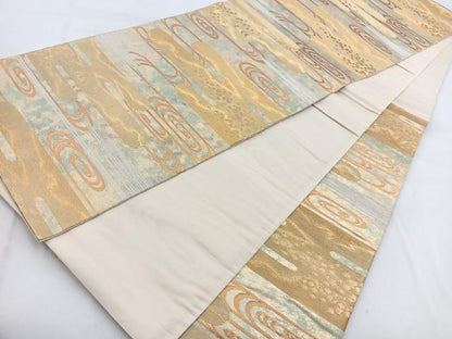 平和屋着物◎六通柄袋帯　手織　エ霞観世水　金銀糸　二重引箔　正絹　逸品　BAAW8966yc