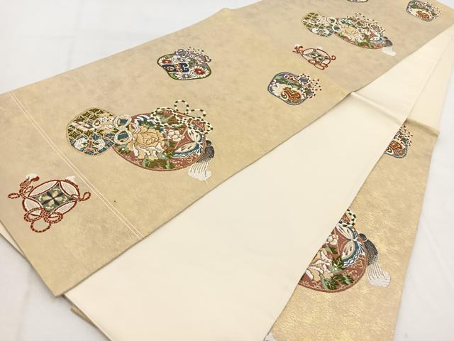 平和屋着物◎六通柄袋帯　唐織　宝尽くし花蝶文　金糸　引箔　正絹　逸品　BAAW8967yc