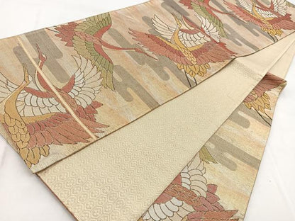 平和屋着物◎佐賀錦　六通柄袋帯　飛鶴文　金銀糸　正絹　逸品　BAAW8969yc