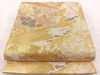 平和屋着物◎六通柄袋帯 古典絵巻 金糸 正絹 逸品 BAAW8971yc