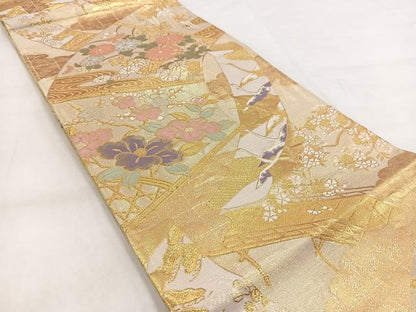 平和屋着物◎六通柄袋帯 古典絵巻 金糸 正絹 逸品 BAAW8971yc