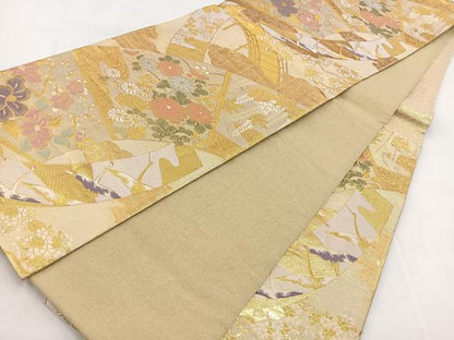 平和屋着物◎六通柄袋帯 古典絵巻 金糸 正絹 逸品 BAAW8971yc