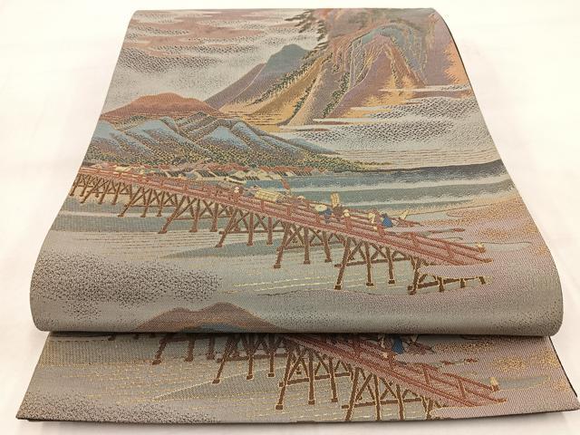 平和屋着物◎六通柄袋帯 双三東海道 金銀糸 正絹 逸品 BAAW8972yc