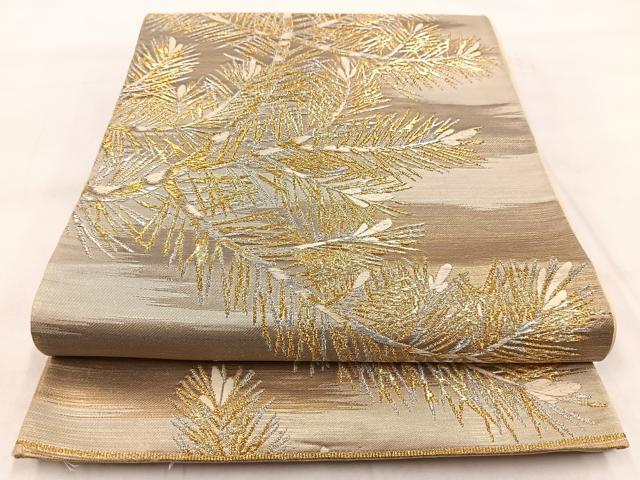 平和屋着物◎六通柄袋帯 唐織 若松葉文 金銀糸 正絹 逸品 BAAW8976yc