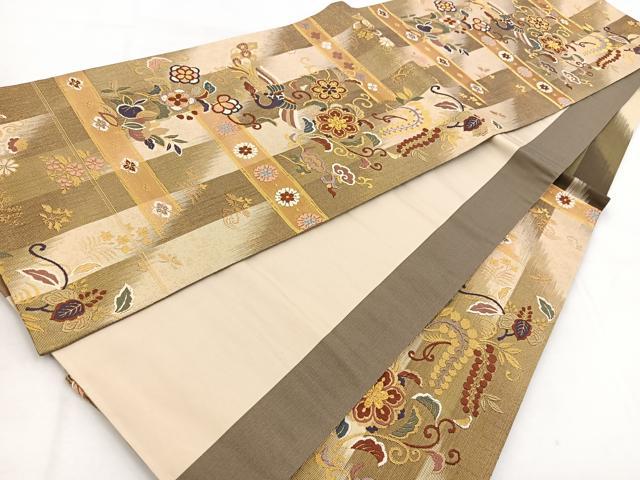 平和屋着物◎佐賀錦　六通柄袋帯　唐織　孔雀花文　金銀糸　正絹　逸品　AABI1014yx 平和屋着物◎佐賀錦 六通柄袋帯 唐織 孔雀花文 金銀糸