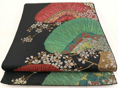 平和屋着物◎六通柄　本袋帯　松桜文　黒地　金糸　正絹　逸品　BAAW8980yc