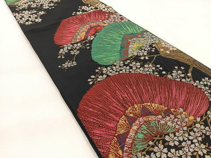 平和屋着物◎六通柄　本袋帯　松桜文　黒地　金糸　正絹　逸品　BAAW8980yc