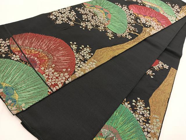 平和屋着物◎六通柄　本袋帯　松桜文　黒地　金糸　正絹　逸品　BAAW8980yc
