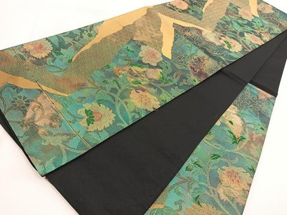 平和屋着物◎六通柄袋帯　ふるさと　更紗花文　金糸　引箔　正絹　逸品　BAAW8981yc